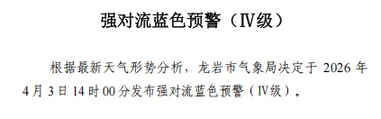 强对流、地质灾害预警齐发！连城人请注意防范→