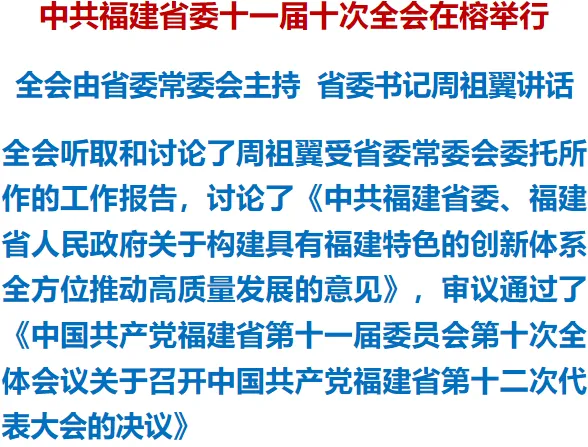 中共福建省委十一届十次全会在榕举行